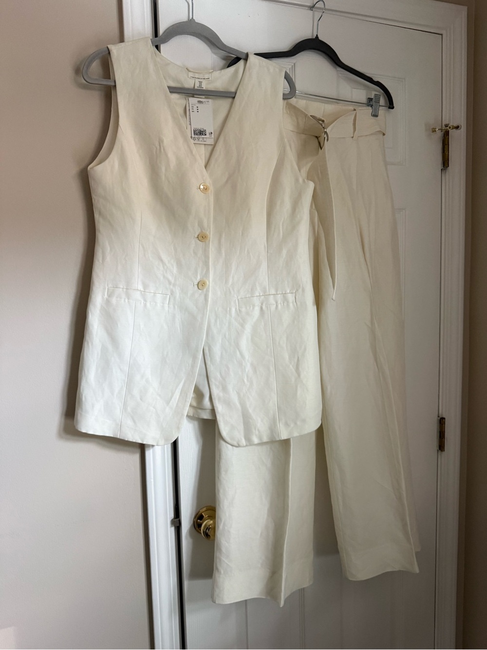 Linen Blend Wide Leg Set in Cream Size Medium NWT